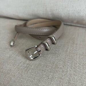 Skinny Taupe Elegant Beige Belt with silver buckle